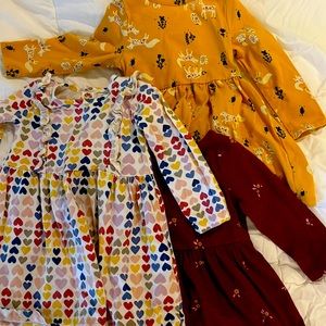 LOT 3x girl long sleeve mini dresses. Carters 24 months (runs small) CatJack 18M